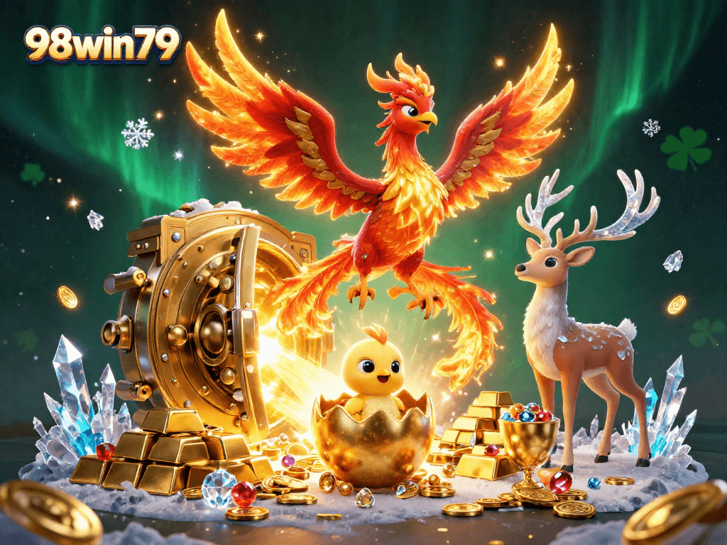 Experience thrilling wins at 98win79, featuring dynamic casino elements and vibrant characters.