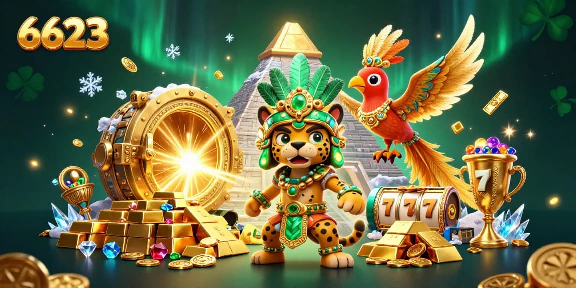 Experience thrilling gameplay at 6623 with vibrant slot reels and golden treasures.