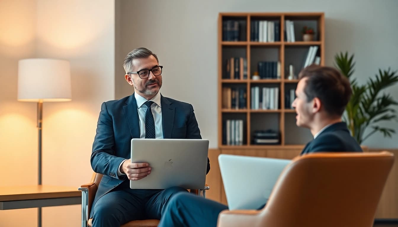 Headhunter Berlin berät Kandidaten im eleganten Büro.