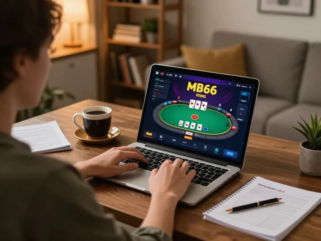 Engaging gameplay interface of MB66 displayed on laptop during online poker session.