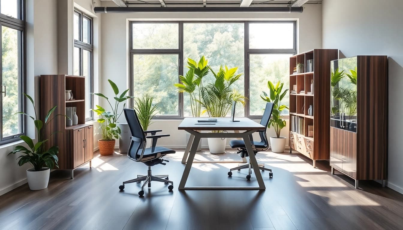 Modernes Büro-Setup mit eleganten Büromöbeln und ergonomischem Design.