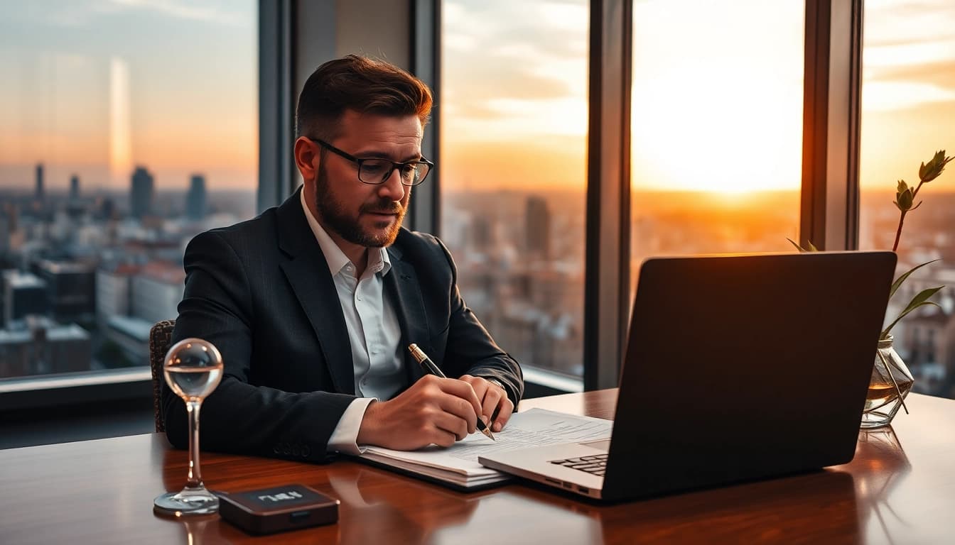 Headhunter Gastronomie arbeitet konzentriert an seinem Laptop in einem modernen Büro.
