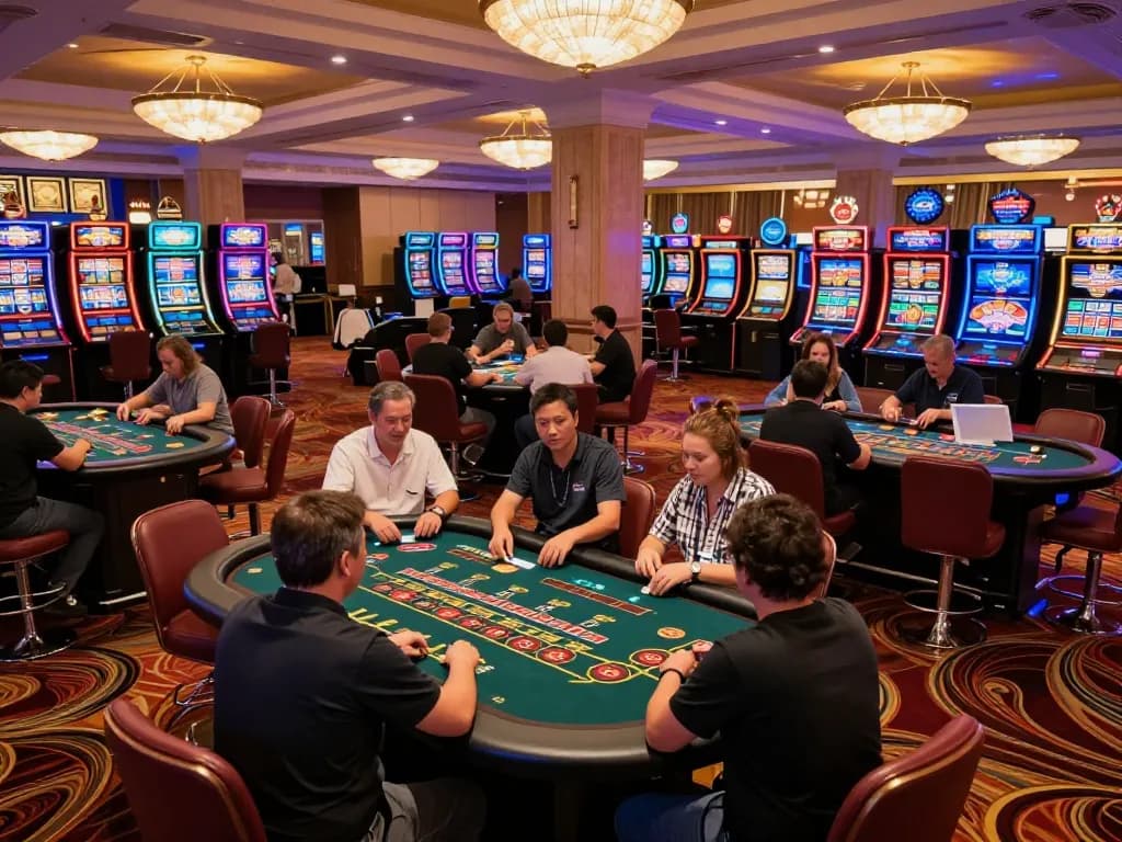 Players engaging in exciting games at the Go8 casino floor, showcasing strategic moves and vibrant atmosphere.