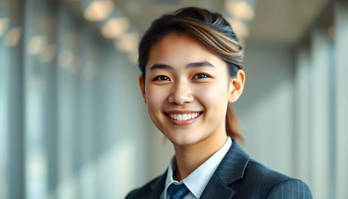 Discover the best ai headshot generator with this professional portrait of a young businessman smiling confidently.