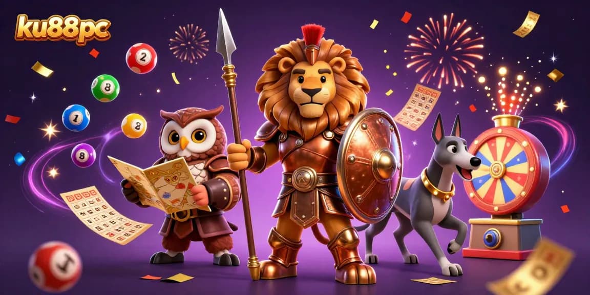 ku88pc promotes thrilling lottery and games atmosphere with vibrant characters and dynamic elements