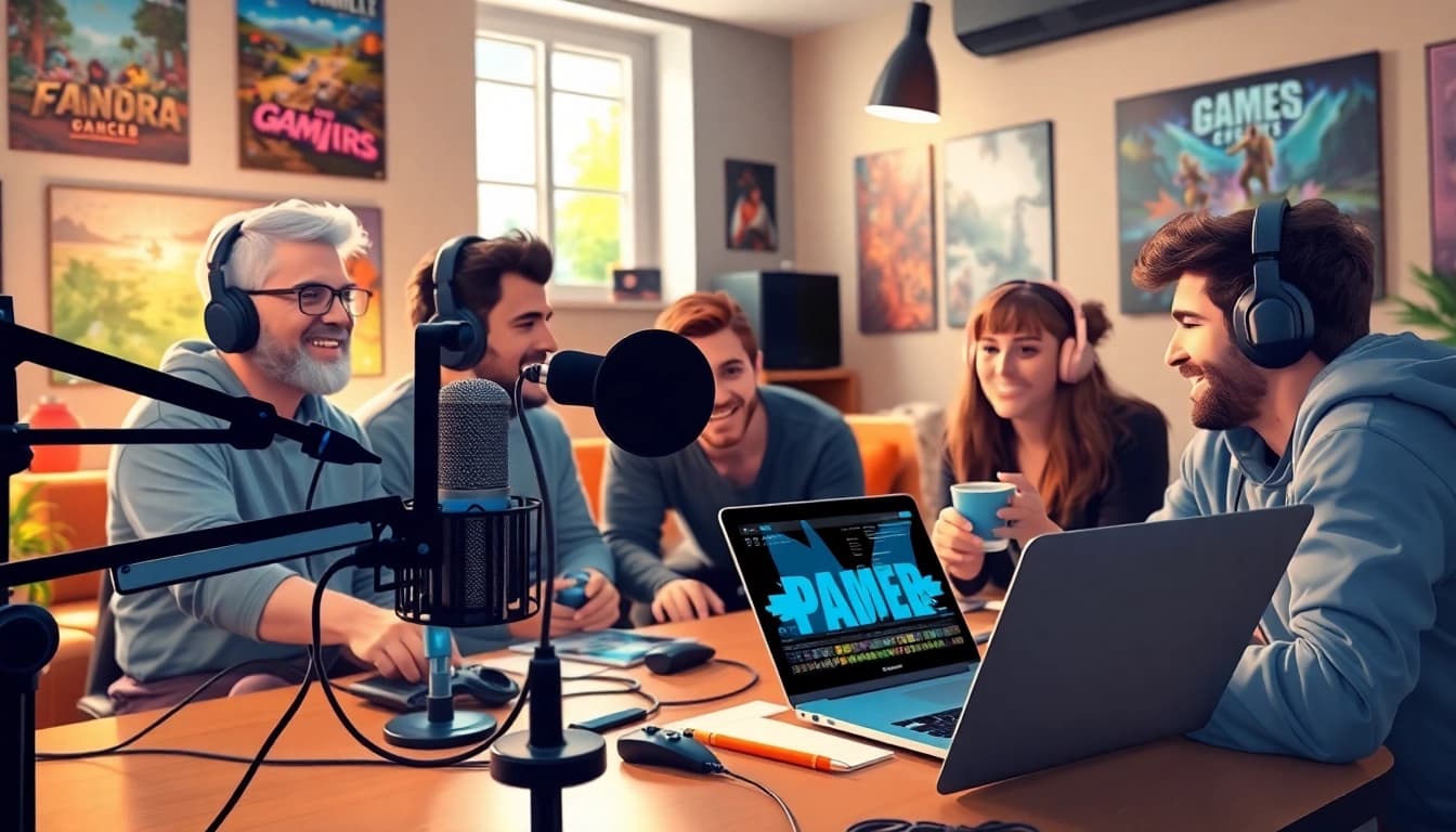 Ein aktives Gaming Podcast während einer Diskussion mit Spielern, die ihre Meinungen austauschen.