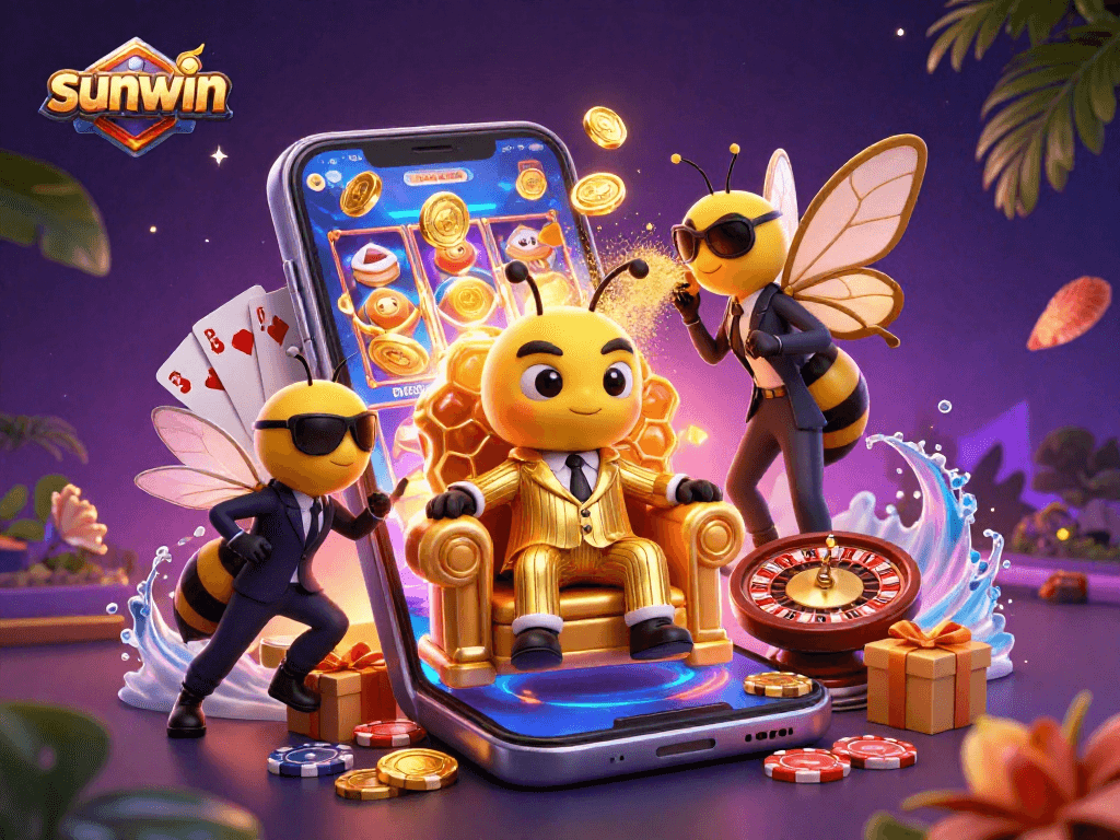 Experience sunwin's thrilling gaming world with a bumblebee mob boss in a lavish casino scene.