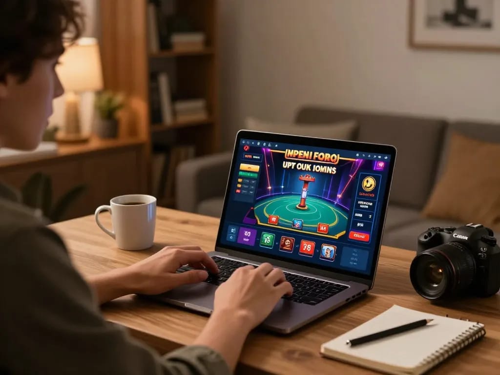 KJC player engaged in online casino gameplay, showcasing strategy and excitement in a stylish home office