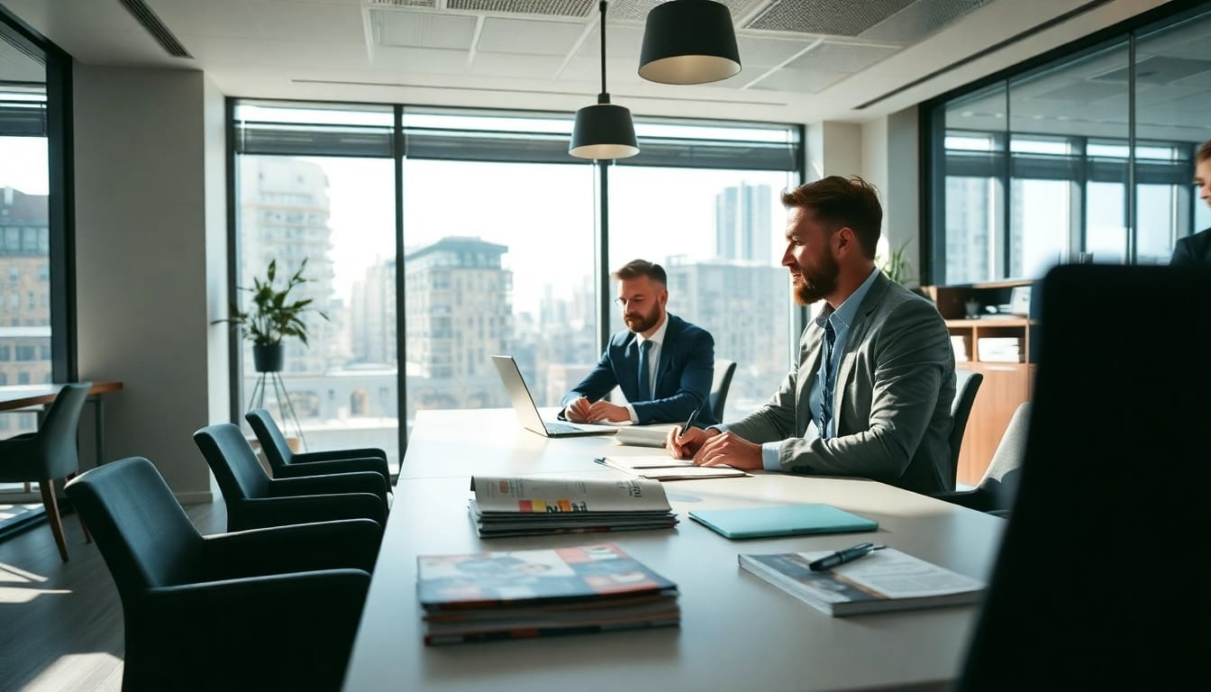 Headhunter Gastronomie berät in stilvollem Büro einen Bewerber, umgeben von Fachliteratur und elegantem Ambiente.
