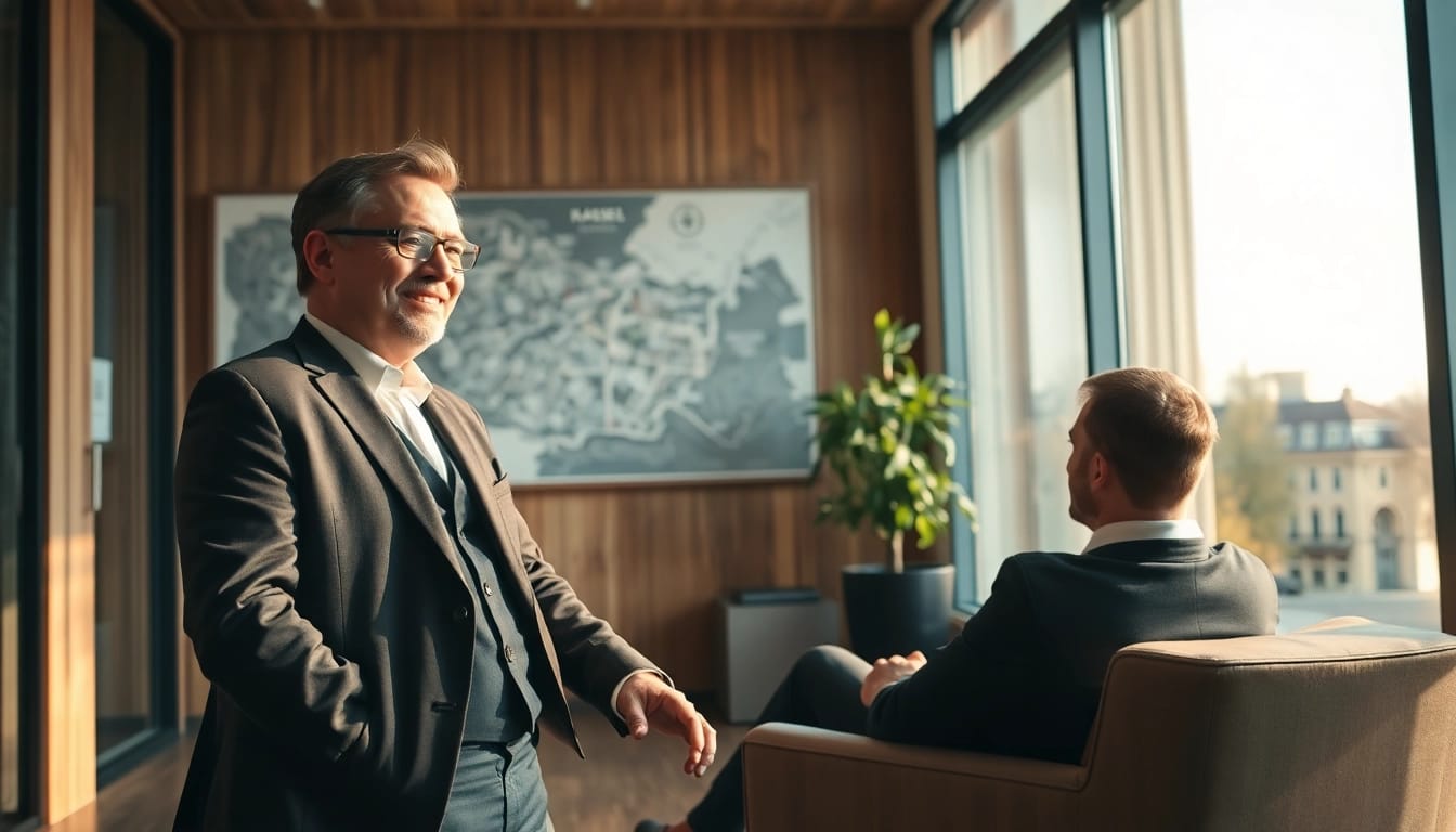Headhunter Kassel berät einen Kandidaten in einem modernen Büro.