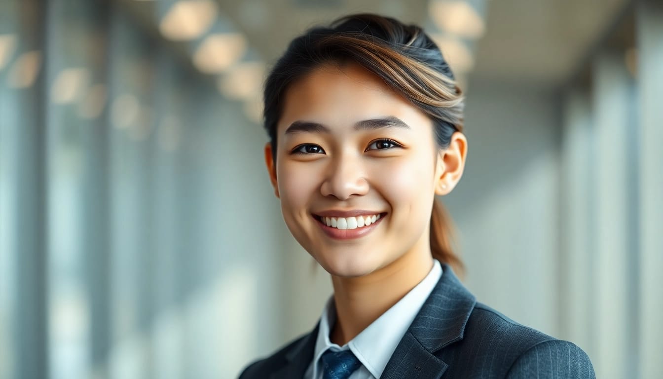 Discover the best ai headshot generator with this professional portrait of a young businessman smiling confidently.