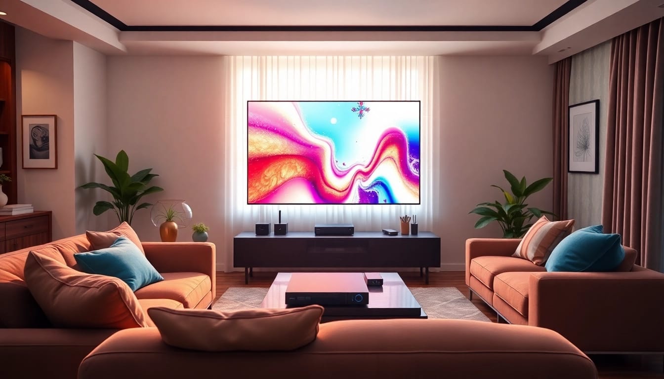 Erleben Sie iptv 12 monate in einem modernen Wohnzimmerambiente mit stylischer Einrichtung.