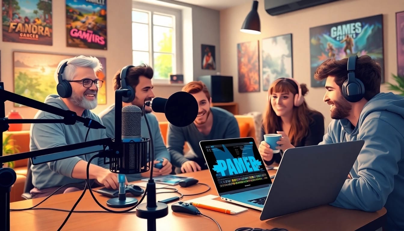 Ein aktives Gaming Podcast während einer Diskussion mit Spielern, die ihre Meinungen austauschen.