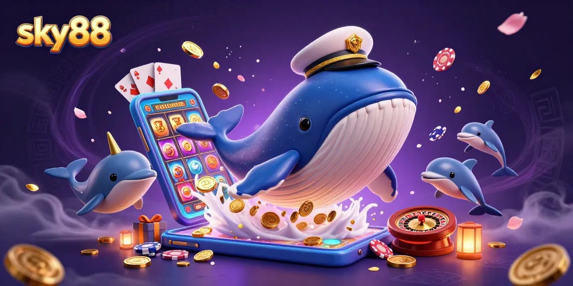 Engage in thrilling gameplay with sky88's vibrant casino scene featuring playful characters and dynamic elements.