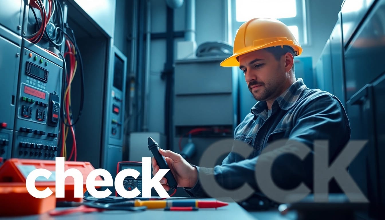 Technician performing a detailed electrical device check for workplace safety.