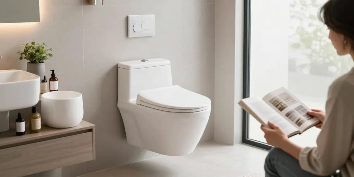 Stijlvolle toiletpotinstallatie in een moderne badkamer met verschillende ontwerpen en accessoires.