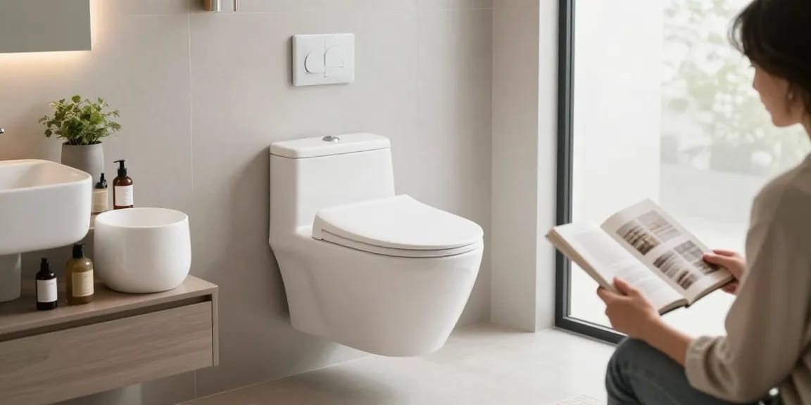 Stijlvolle toiletpotinstallatie in een moderne badkamer met verschillende ontwerpen en accessoires.