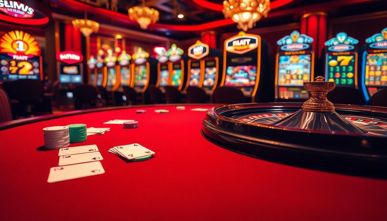 Engaging scene of a poker table at 789club, featuring vibrant chips and cards in a luxurious casino setting.