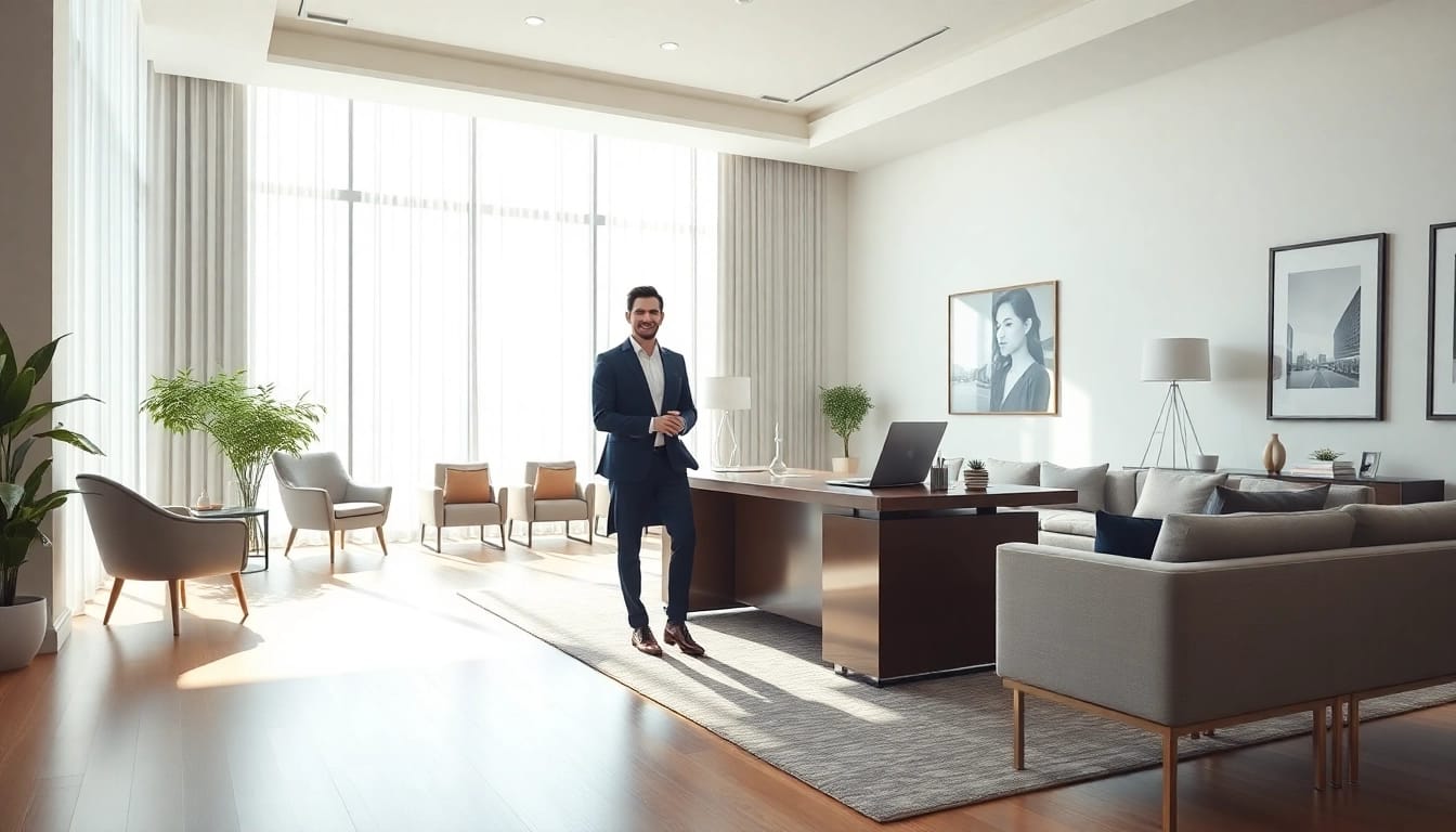 Immobilienmakler Frankfurt Preungesheim präsentiert professionelle Beratungen in einem eleganten Büro.