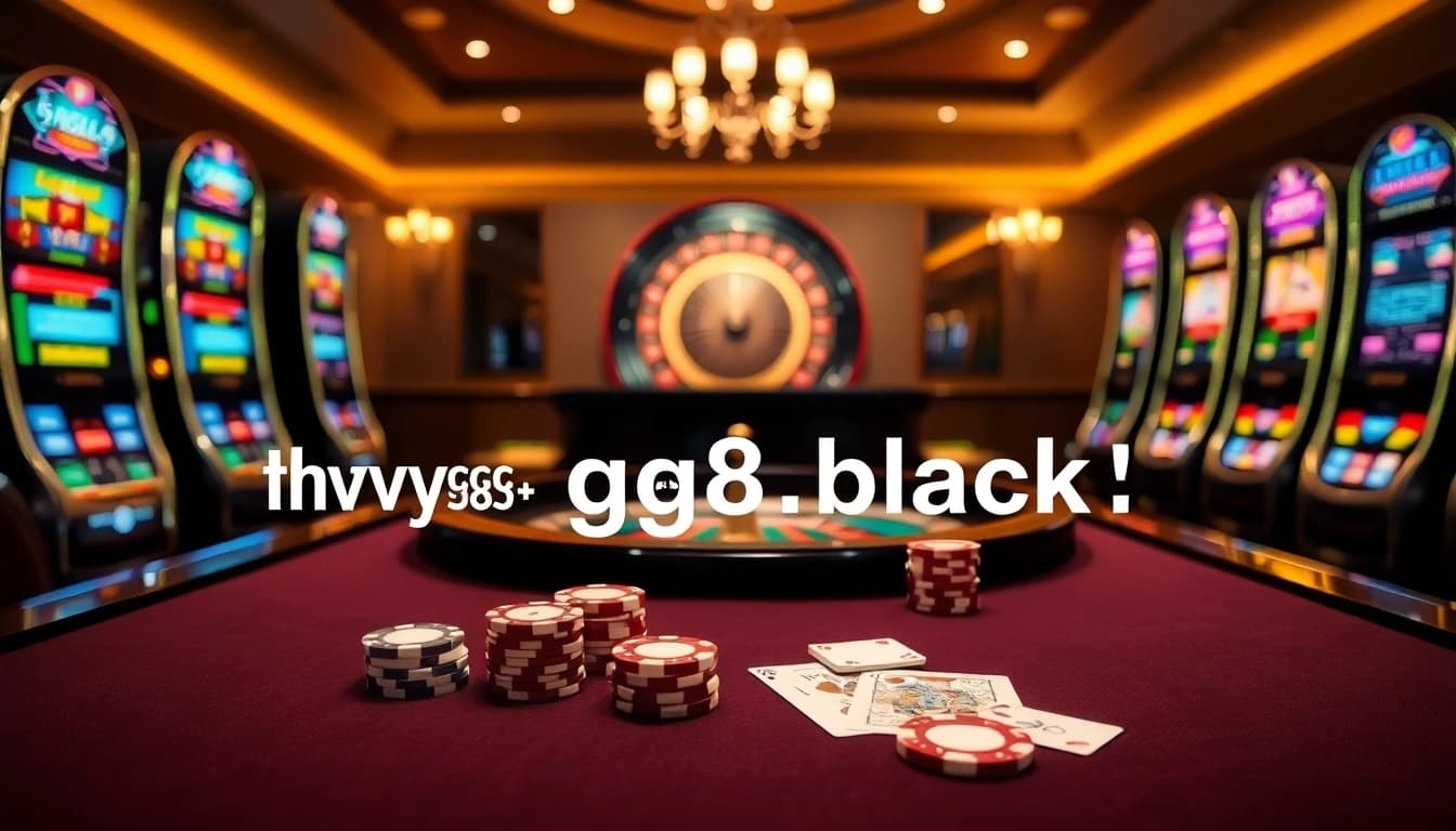 Engaging casino atmosphere at https://gg88.black/, featuring poker chips, roulette, and slot machines.