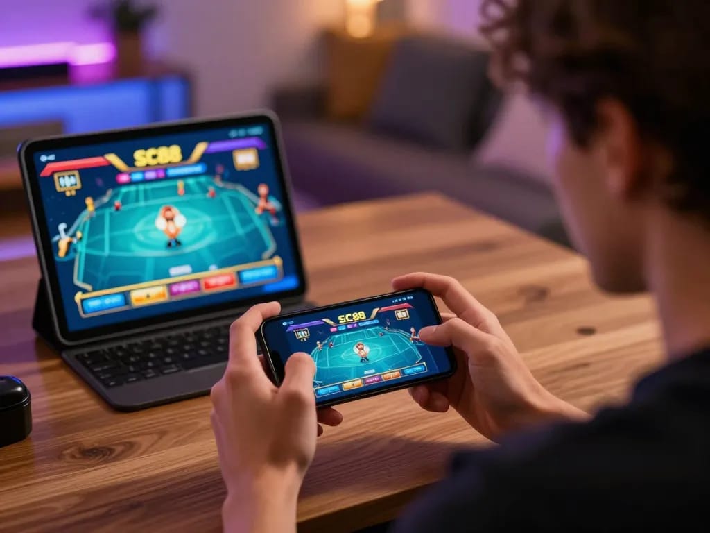 Person enjoying SC88e mobile gaming with live dealer, showcasing engaging online gameplay.