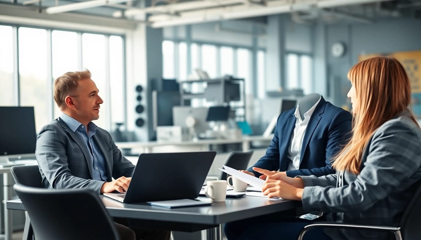 Headhunter Ingenieure conducting interviews in a modern office, showcasing professionalism and engagement.