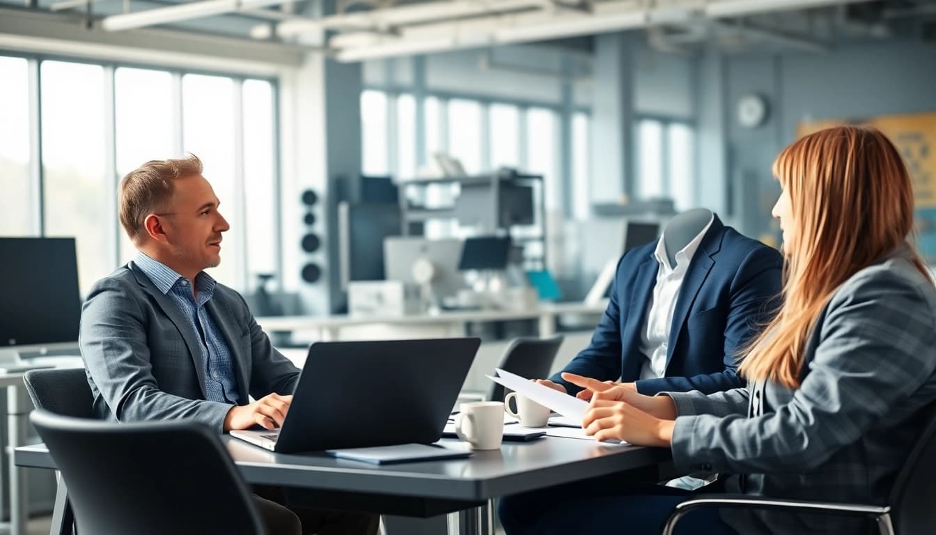 Headhunter Ingenieure conducting interviews in a modern office, showcasing professionalism and engagement.