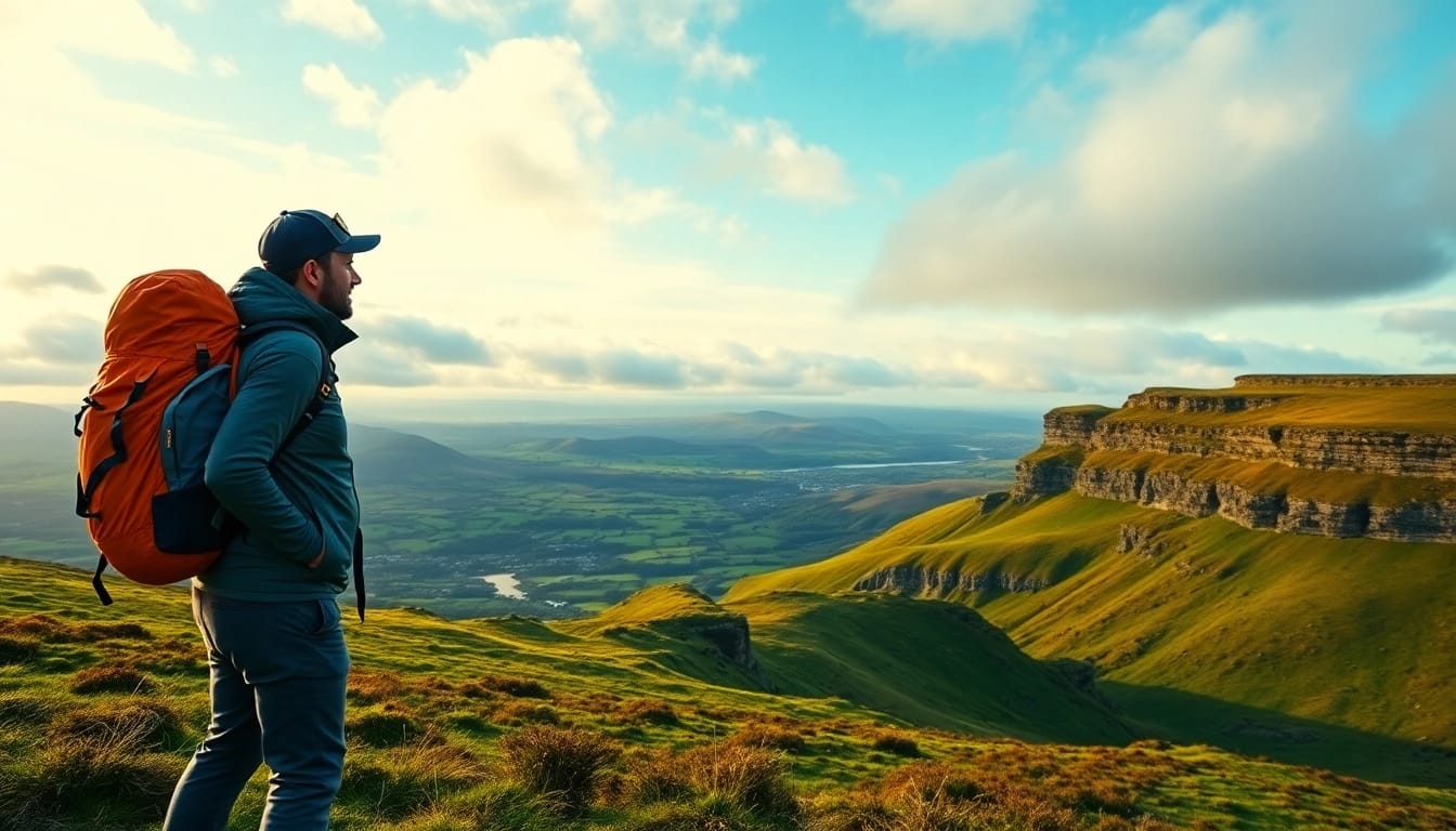 Erleben Sie eine unvergessliche Walking Holiday Ireland mit atemberaubenden Ausblicken auf die grüne Landschaft.