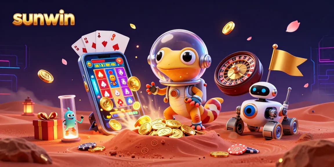 Engage with sunwin's fantasy world as the Martian gecko discovers a golden casino filled with gaming thrills.