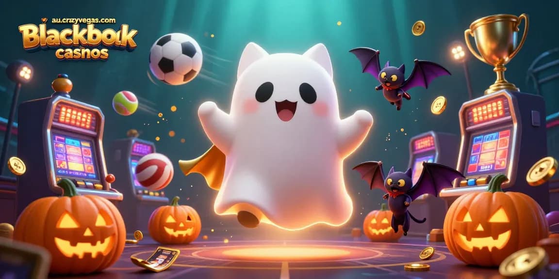 Play at au.crazyvegas.com blackjack casinos with a friendly ghost cat and bat in a magical casino scene.