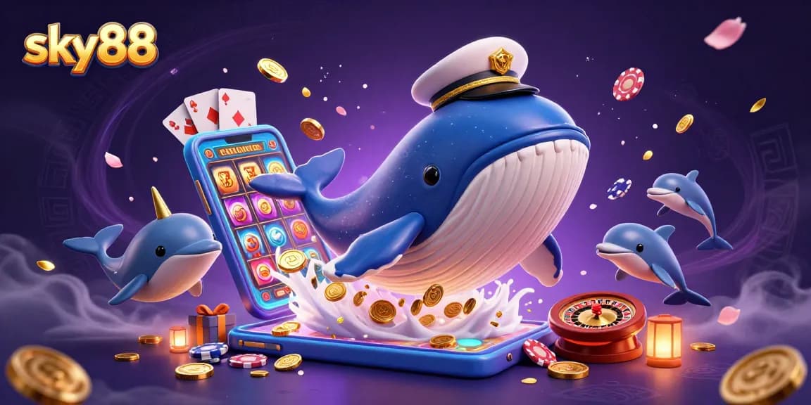 Engage in thrilling gameplay with sky88's vibrant casino scene featuring playful characters and dynamic elements.