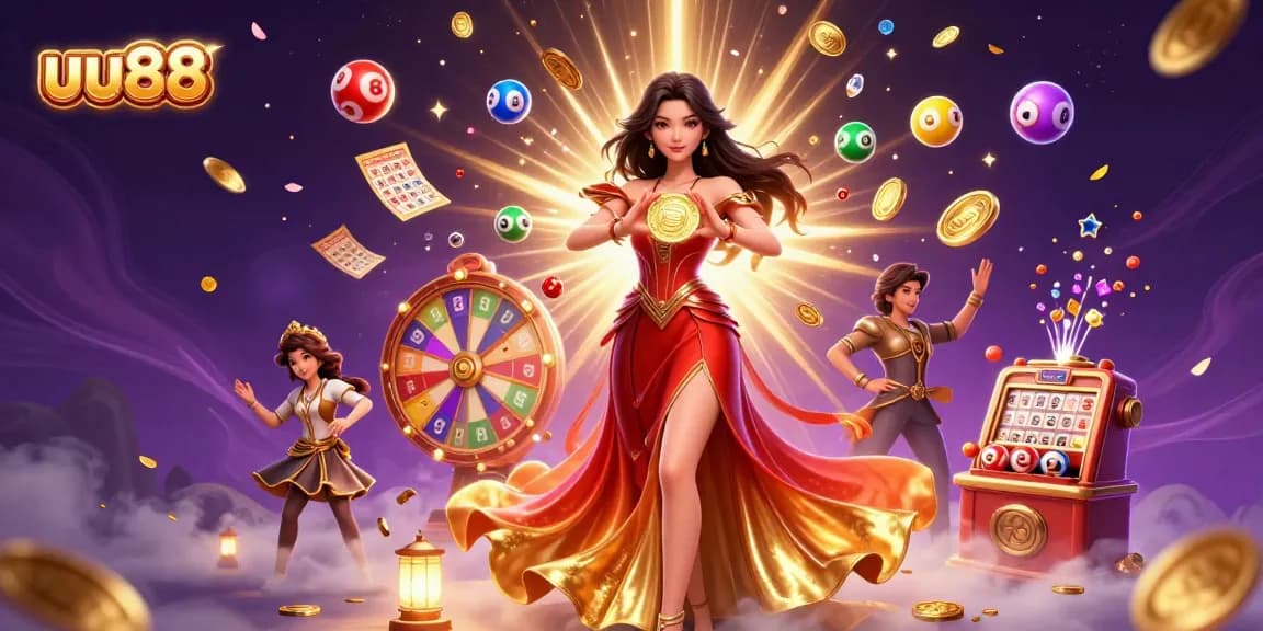 Experience thrilling casino action with uu88's vibrant lottery-inspired scene featuring dynamic elements.