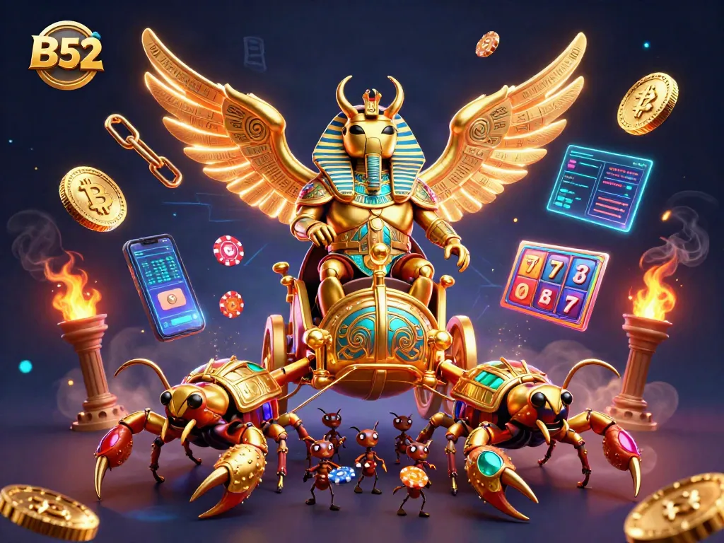 Engage with the vibrant B52 casino experience featuring a majestic scarab beetle in a rich, dynamic 3D scene.