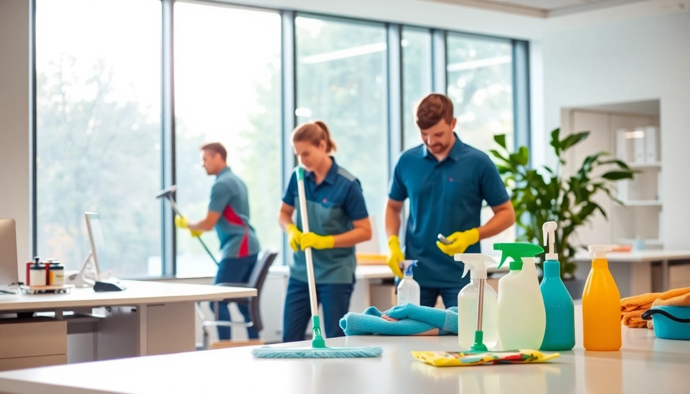 Professionelles Team der Gebäudereinigung Ulm reinigt ein modernes Büro gründlich.