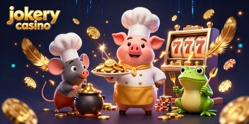 Engage in thrilling gameplay at jokery casino with gold coin action and cartoon characters.