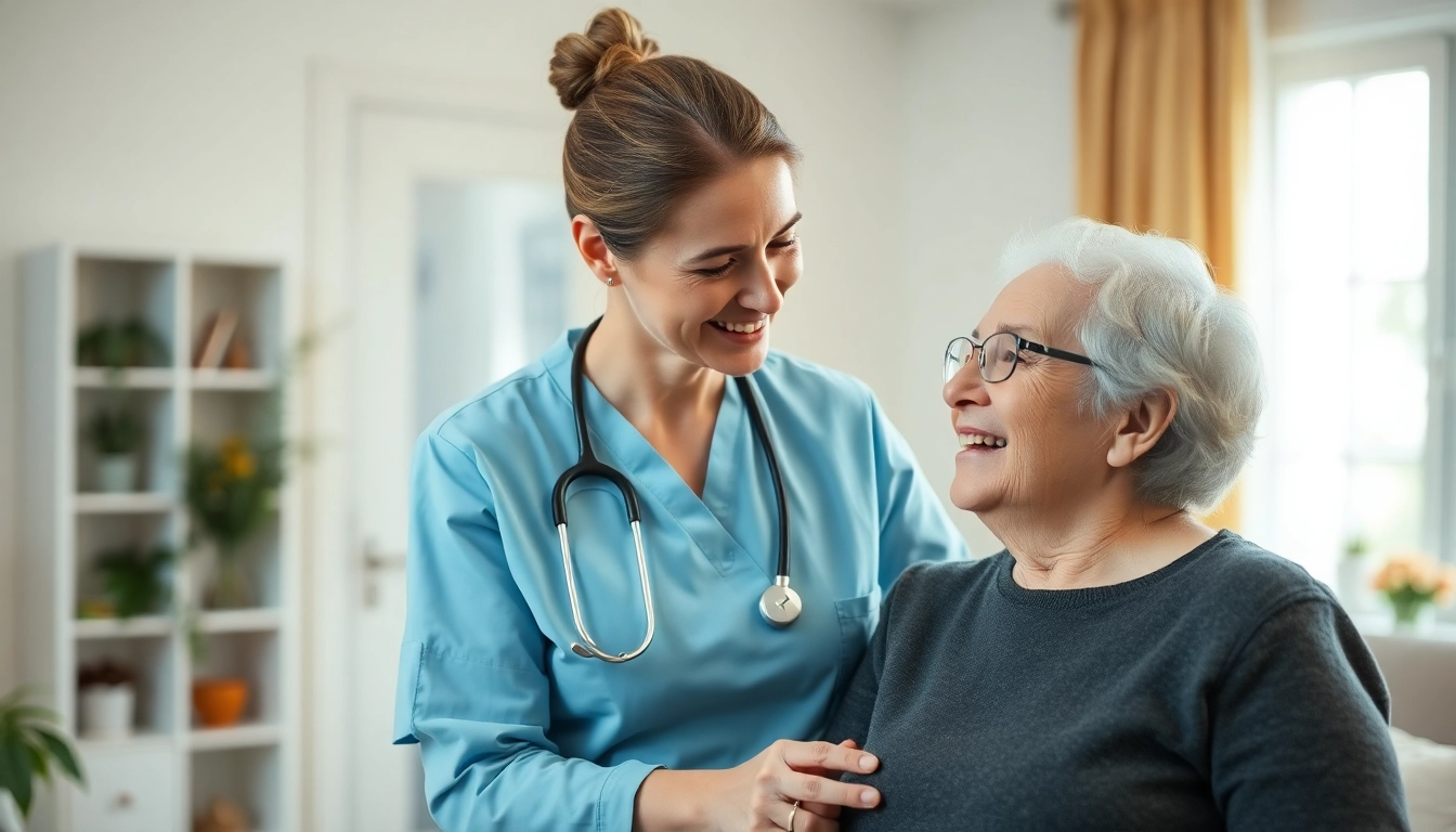Engaged Pflegefachkraft stelle hameln helping an elderly patient in a home environment.