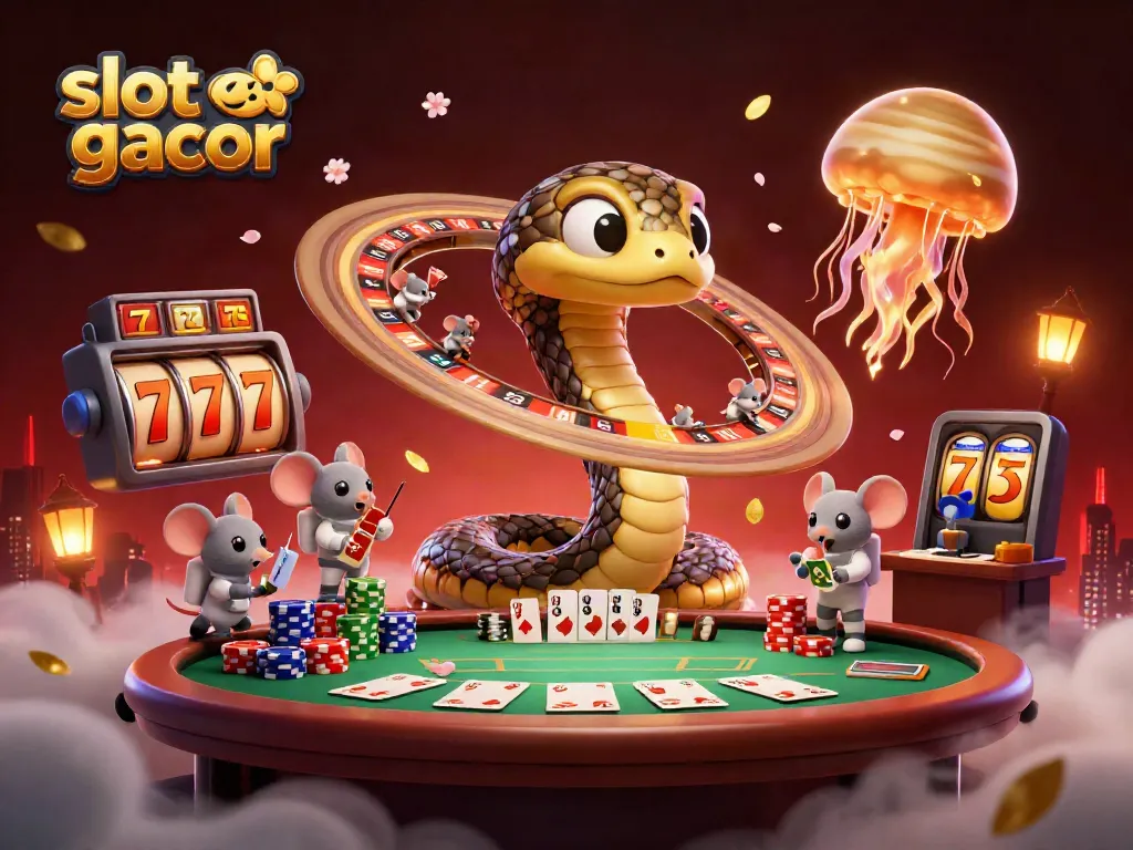 Engaging scene showcasing slot gacor mechanics with characters indulging in a vibrant casino atmosphere.