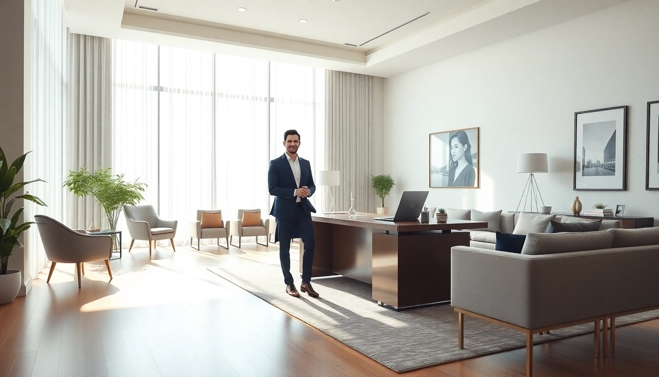 Immobilienmakler Frankfurt Preungesheim präsentiert professionelle Beratungen in einem eleganten Büro.