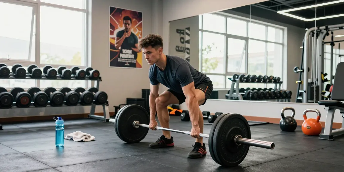 Dynamic fitness scene of an athlete lifting weights at the Anabolika Shop gym, showcasing strength training.