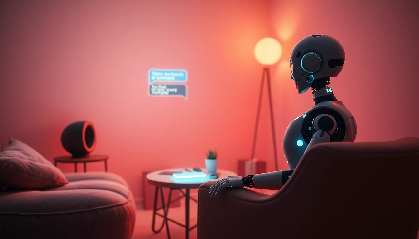 Engaging scene of a user experiencing porn ai chat with an interactive AI chatbot in a cozy, tech-infused environment.