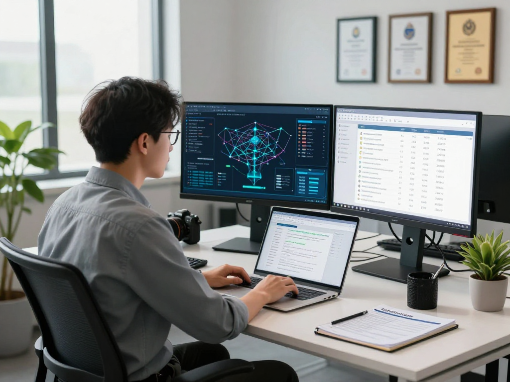 Daten- und IT-Sicherheitsdienstleistung im modernen Büro mit Sicherheitsprotokollen und Compliance-Dashboards