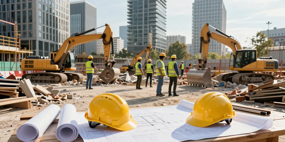 Professionelle Abbrucharbeiten in Wien mit Bauarbeitern und modernem Gerät.