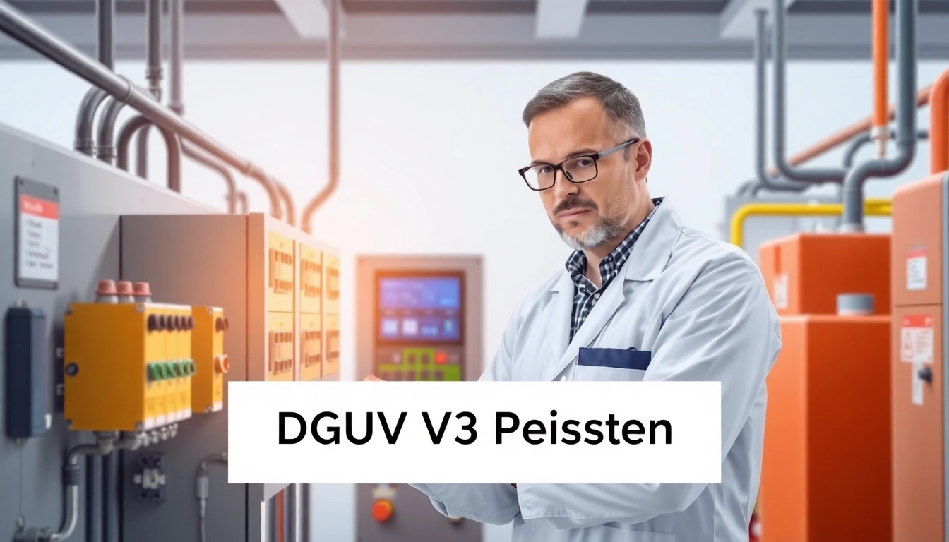 Expert performing a DGUV V3 Prüfung, ensuring electrical safety standards are met.