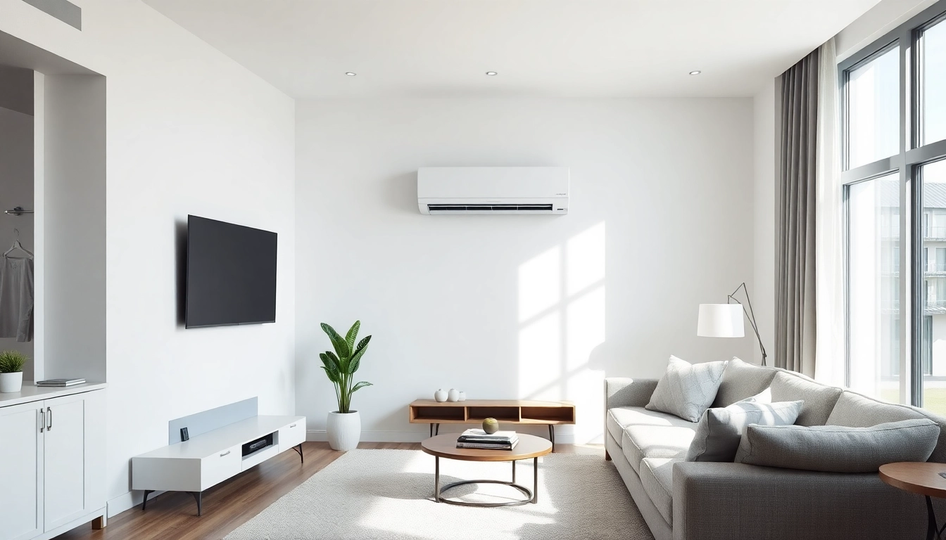 Klimaanlage mounted in a modern living room, enhancing comfort and style with its sleek design.