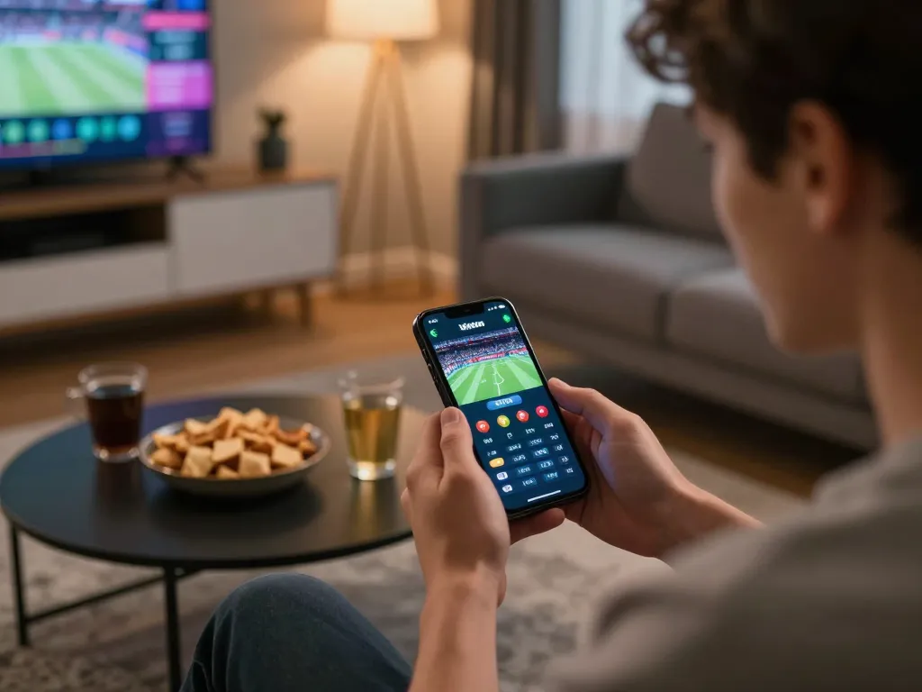 F168 user engaged in live sports betting on smartphone, highlighting excitement and strategy