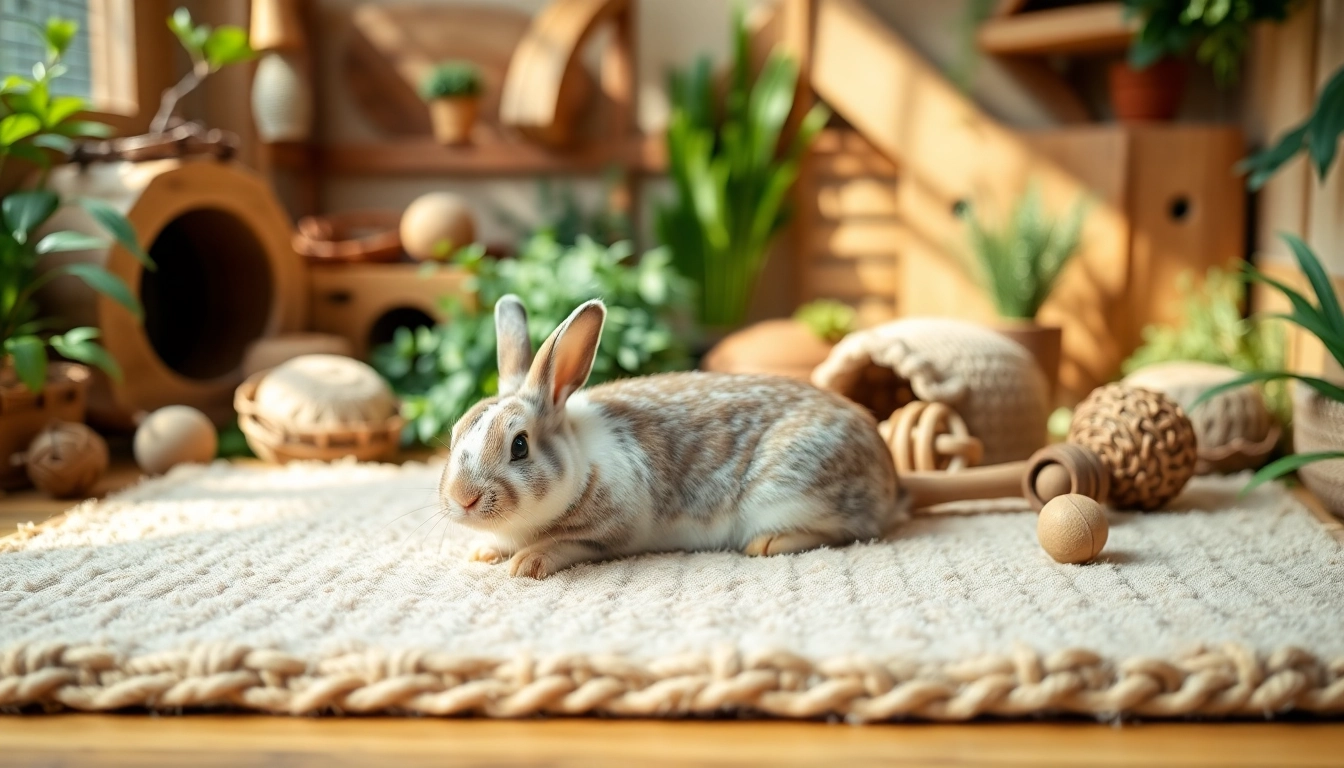 Hanfmatte im gemütlichen Tiergehege mit einem ruhenden Kaninchen