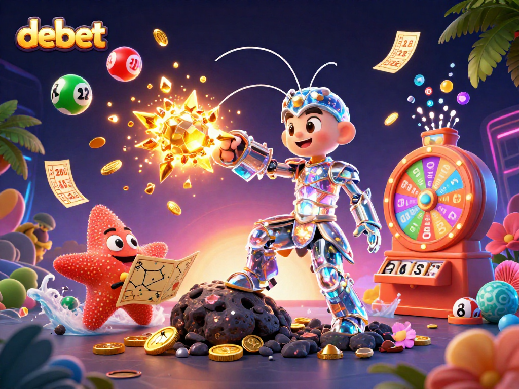 Experience thrilling gaming action with debet; a galactic mantis shrimp amidst vibrant casino elements.