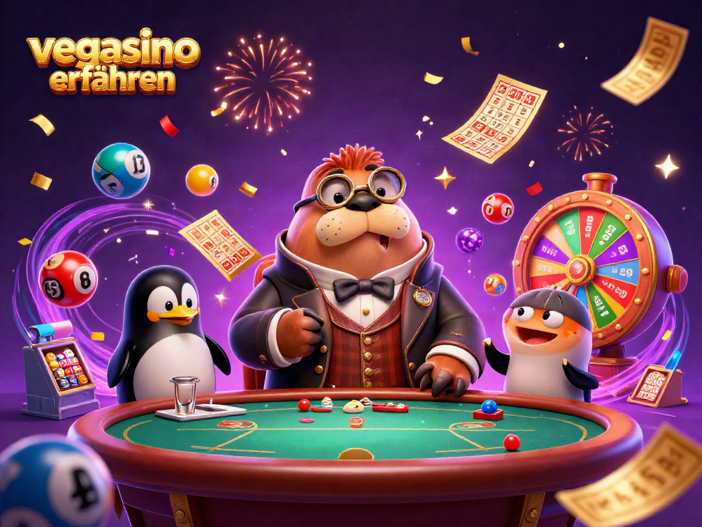 Experience vegasino erfahrungen with a jolly walrus playing poker underwater, vibrant lottery elements in motion.