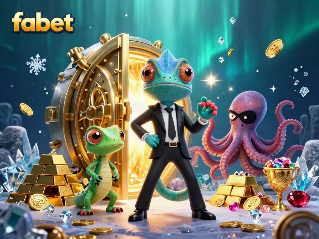 Engage in thrilling gaming at fabet with this vibrant scene showcasing winning treasures and secret characters.