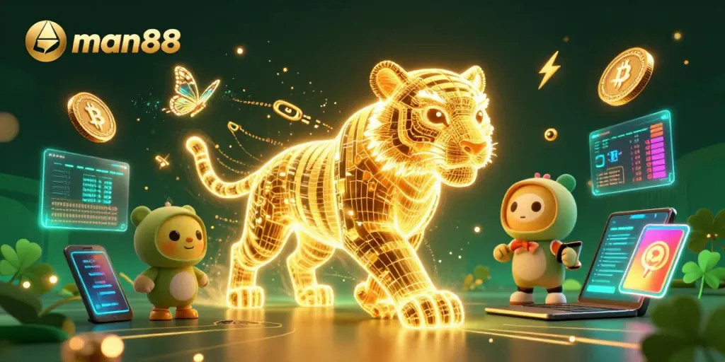 Experience thrilling action and vibrant energy at man88, featuring interactive crypto elements in a digital casino.